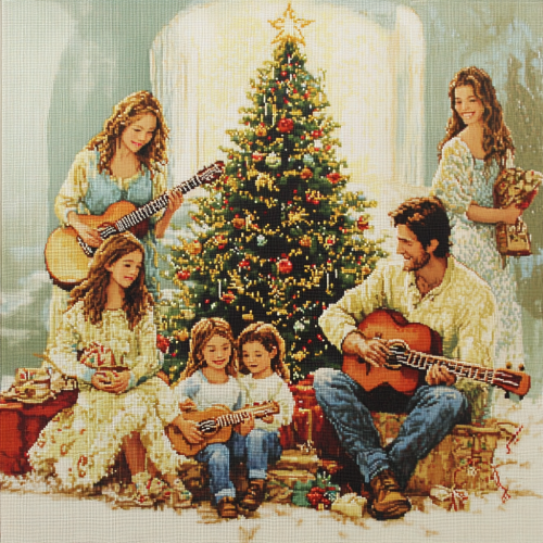 A Christmas Guitar Family by the Tree