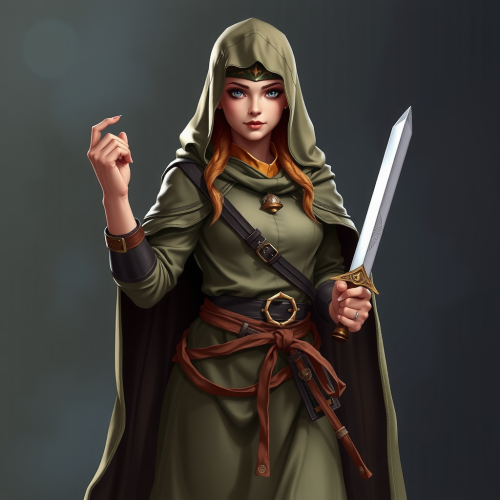 A Cloaked Female Monk With Daggers