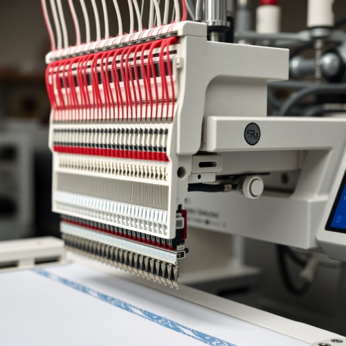 A Close-Up of Industrial Four-Head Embroidery Machine