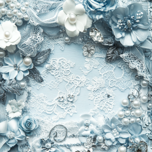 A Collage of Lace, Bows, Pearls, Flowers, Grunge