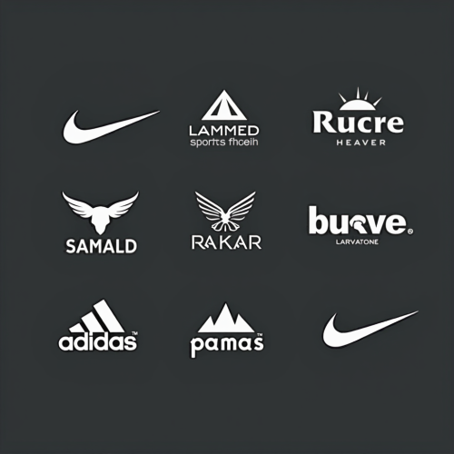A Collection of expensive brand logos on dark gray.