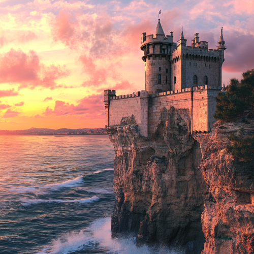 A Colorful Castle on Cliff by Sea