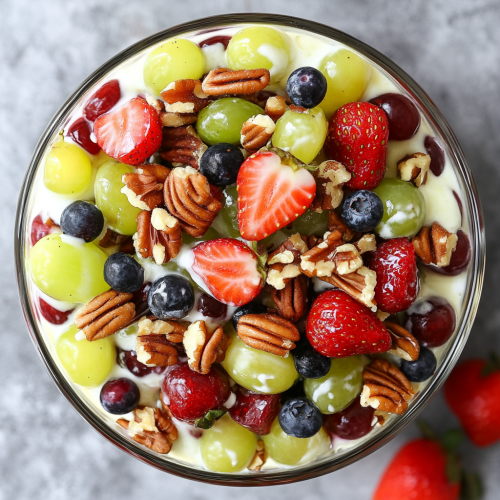 A Colorful Grape Salad with Berries and Pecans