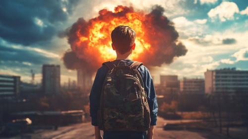 A Colorful Illustration of Teen Boy in Post-Apocalyptic Scene