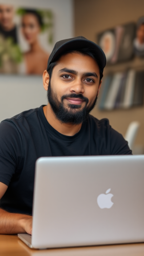 A Confident Indian Man Sitting with Laptop