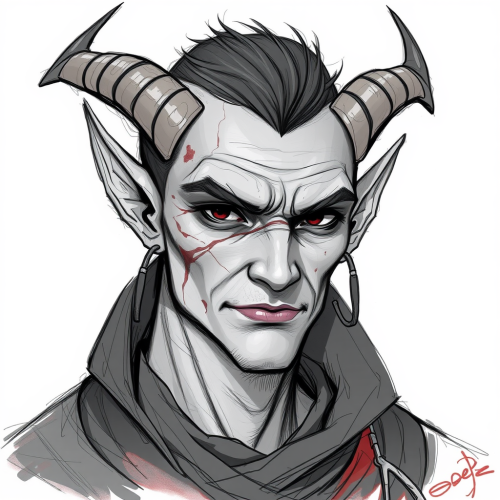 A Confident Tiefling Rogue with Earrings and Scars