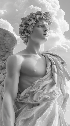A Confident Young Hermes Soaring Through Clear Clouds