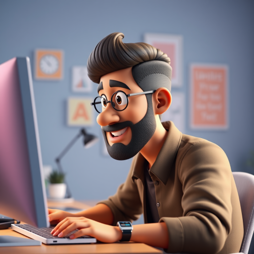 A Content Hispanic Man Working Happily on Computer