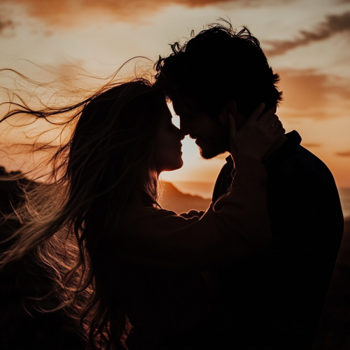 A Couple Kissing at Sunset Beach