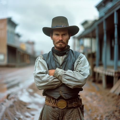 A Cowboy in Rainy Frontier Town, 1880s A Cowboy in Rainy Frontier Town, 1880s