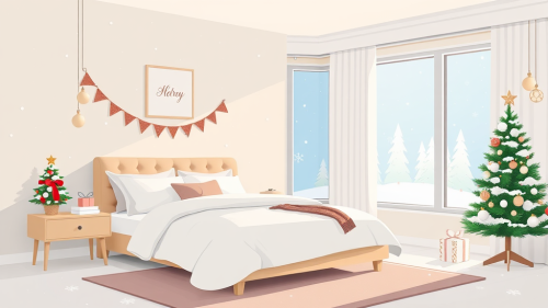 A Cozy Christmas Decorated Minimalist Bedroom