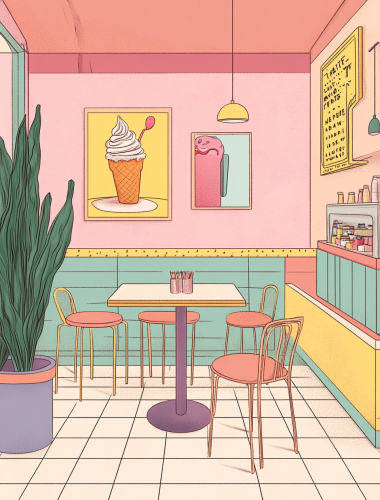 A Cozy Retro Cafe with Ice Cream and Coffee