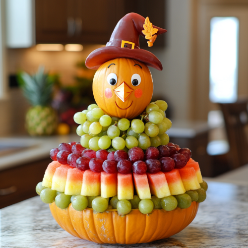 A Creative Thanksgiving Turkey Fruit Arrangement Display