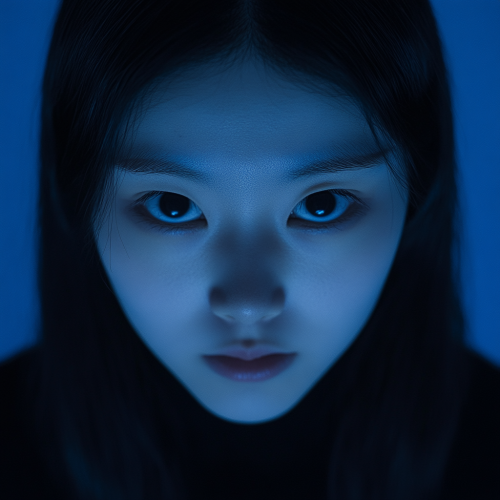 A Creepy Japanese Woman with Black Eyes