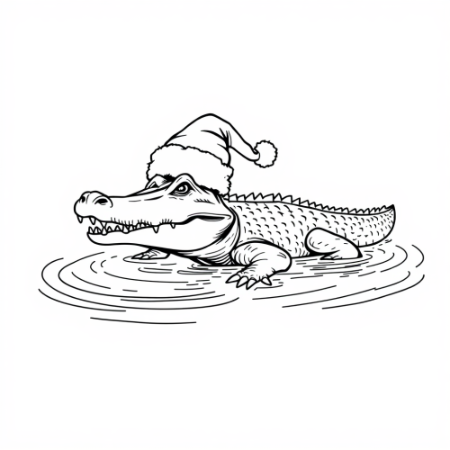 A Crocodile Wearing Santa Hat in a River A Crocodile Wearing Santa Hat in a River