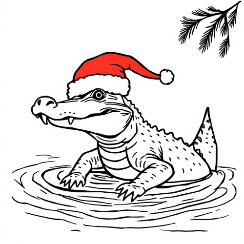 A Crocodile with Santa Hat in River A Crocodile with Santa Hat in River