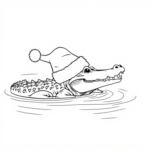 A Crocodile with a Santa Hat in the River