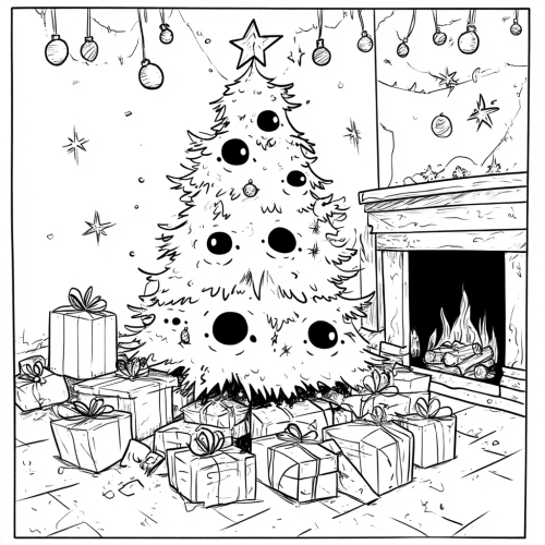 A Cursed but Cute Christmas Tree Coloring Page