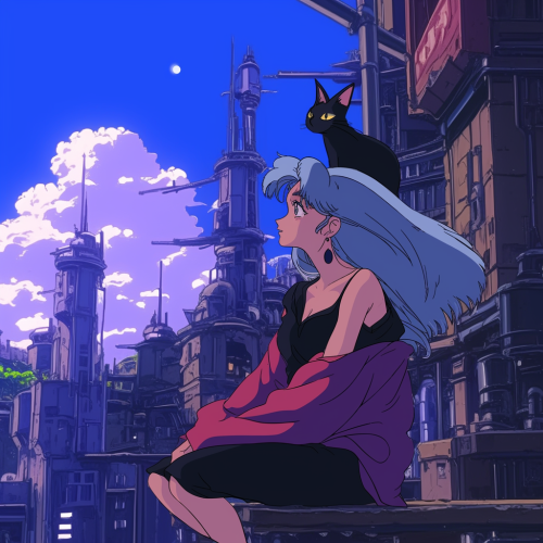 A Cute Anime Girl Longing in Japanese Cityscape.
