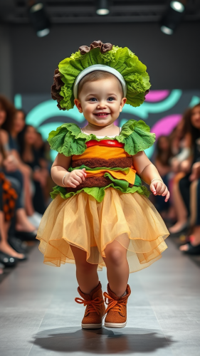 A Cute Baby in Burger-Inspired Outfit Strutting