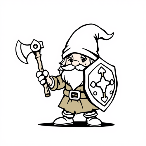 A Cute Cartoon Dwarf with Shield and Axe