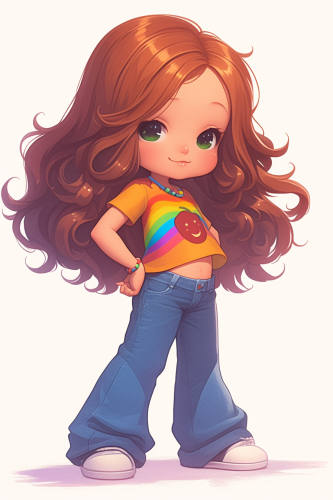 A Cute Girl in Kawaii Style on Mountain