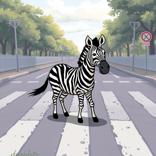 A Cute Zebra at the Crosswalk