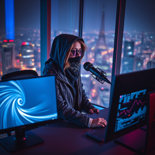 A Cyberpunk Podcaster Records High-Quality Night Show