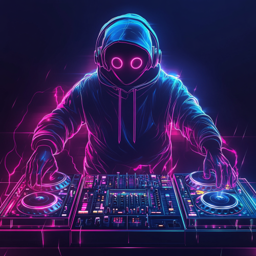 A DJ Booth with Colorful Simplified Face