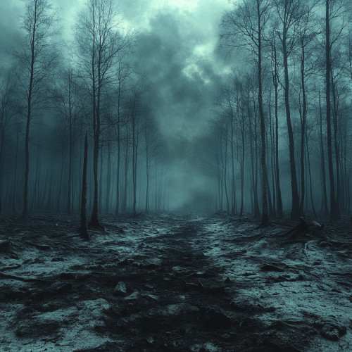 A Dark, Bleak Forest with Dead Trees