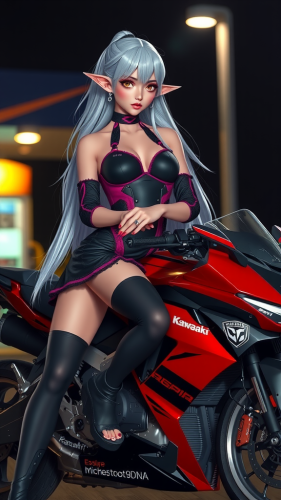 A Dark Elf Girl with White Hair Standing