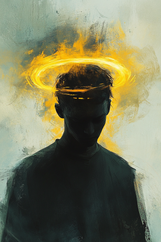 A Dark Ghostly Silhouette with Shining Angle Ring