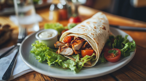 A Delicious Chicken Wrap on Rustic Table Setting