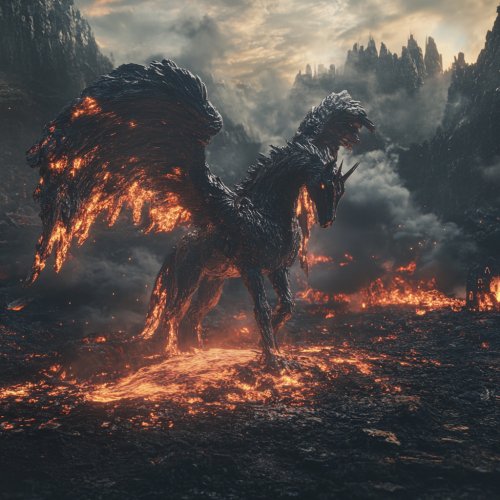 A Demonic Pegasus in a Hellish Fantasy Background