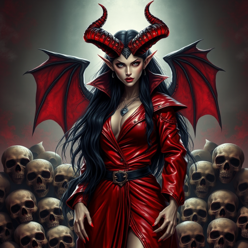 A Demonic Queen of Hell with Skulls. A Demonic Queen of Hell with Skulls.