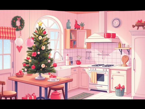 A Dreamy Kawaii Christmas Kitchen Scene