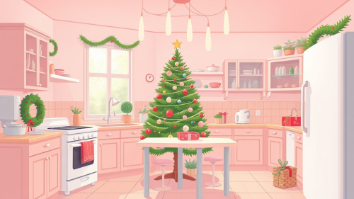 A Dreamy Kawaii Christmas Kitchen Scene