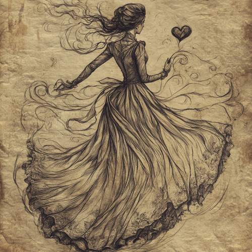 A Edwardian woman in long dress on textured paper