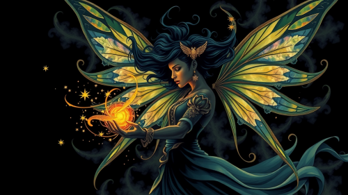 A Fairy Woman Displaying Magic on Black Background