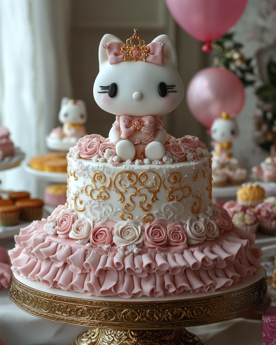 A Fancy Hello Kitty Cake for Girl's Birthday