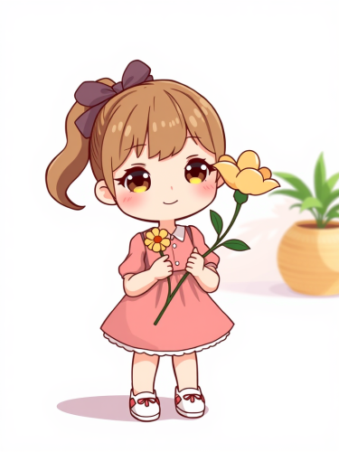 A Fashionable Girl Holding a Flower with Determination
