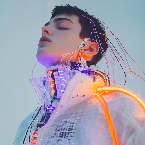 A Fashionable Man in Ultra-Technologic Outfit