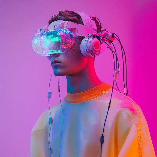 A Fashionable Man in Vibrant Future Outfit