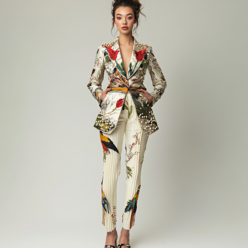 A Female Model in Japanese Art-Inspired Fashion