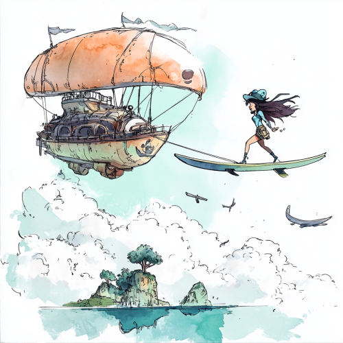A Female Sky Pirate Riding Sky Surfboard