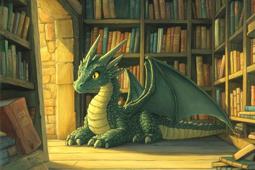 A Friendly Dragon in a Magical Library