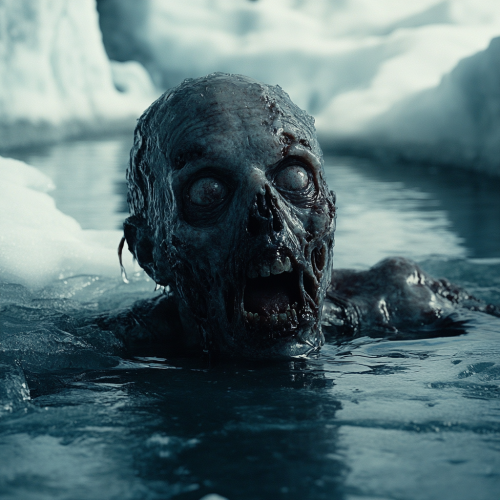 A Frozen Zombie Under Frozen Lake in Winter A Frozen Zombie Under Frozen Lake in Winter