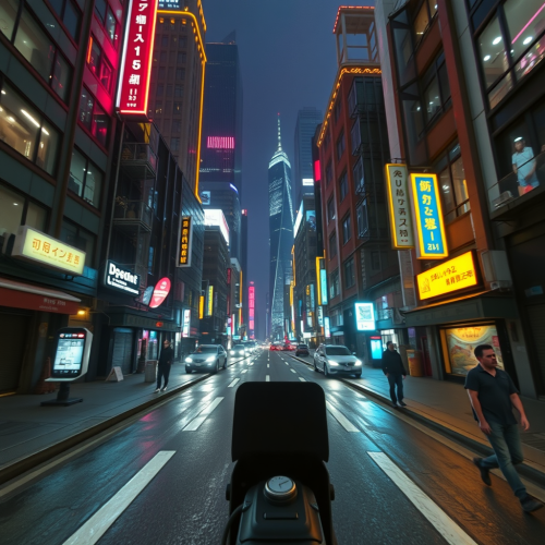 A Futuristic City Night View in First-Person