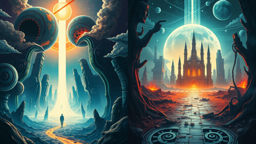 A Futuristic Utopia and Dystopia Split-Screen Poster