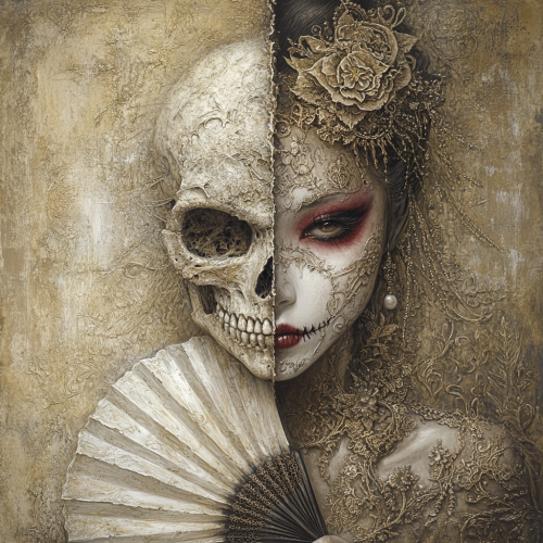 A Geisha Portrait: Half Skeleton, Half Human 